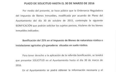 BONIFICACIÓN DEL IMPUESTO DE BIENES INMUEBLES PARA 2016