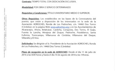 ﻿﻿ Convocatoria para el puesto de GERENTE de ASOCIACIÓN ADROCHE