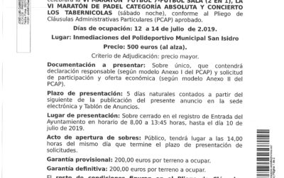 CONVOCADO PROCEDIMIENTO ADJUDICACION BARRA CASETA INMEDIACIONES POLIDEPORTIVO