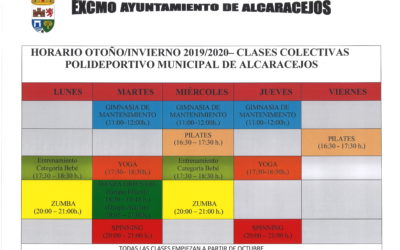 HORARIO CLASES COLECTIVAS (GIMNASIA, PILATES, YOGA, ZUMBA, SPINING,…)