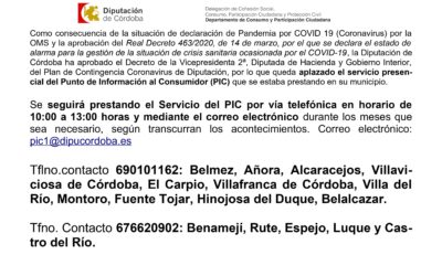 Información de interés: Servicio del Punto de Información al Consumidor (PIC)