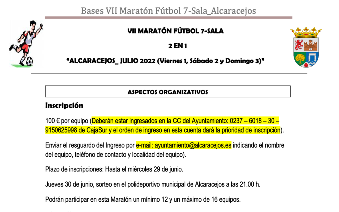 Bases e inscripción para el VII Maratón de Fútbol 7 – Sala 2022