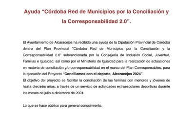 Ayuda “Córdoba Red de Municipios por la Conciliación y la Corresponsabilidad 2.0”.